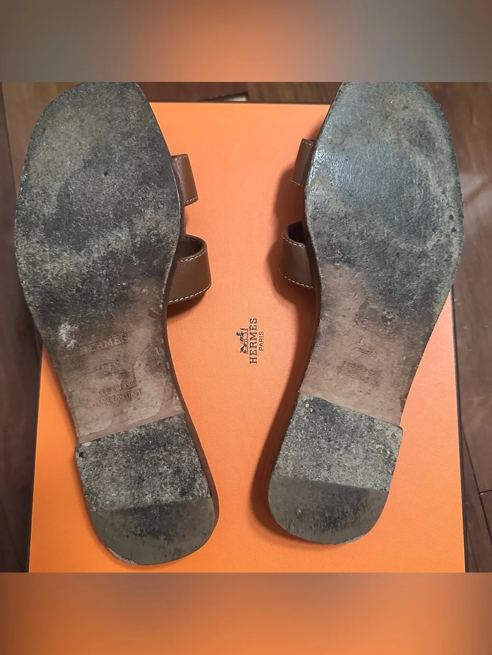 HERMES Oran Sandals Size 36.5 in Gold - Picture 8 of 13